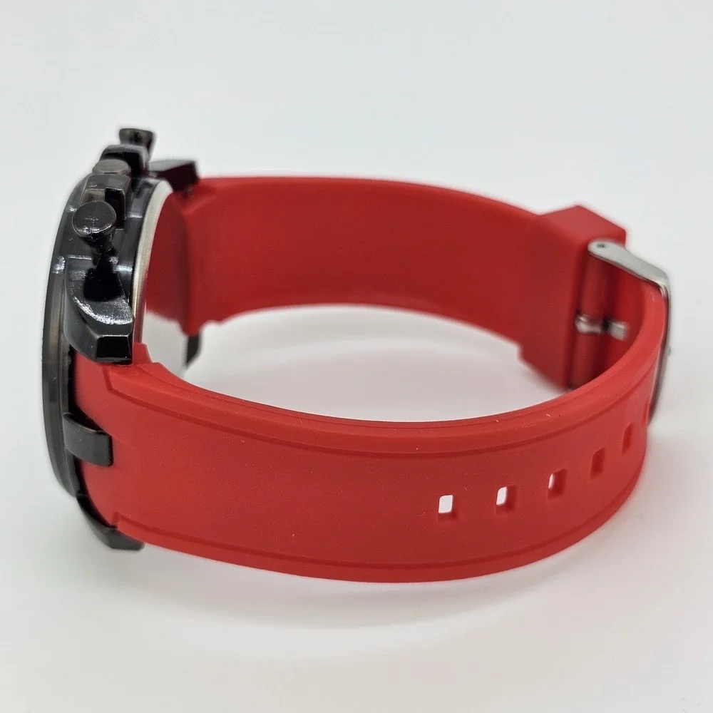 Men's‎ Analog Watch 45MM Black Dial Red Plastic Bands New Battery